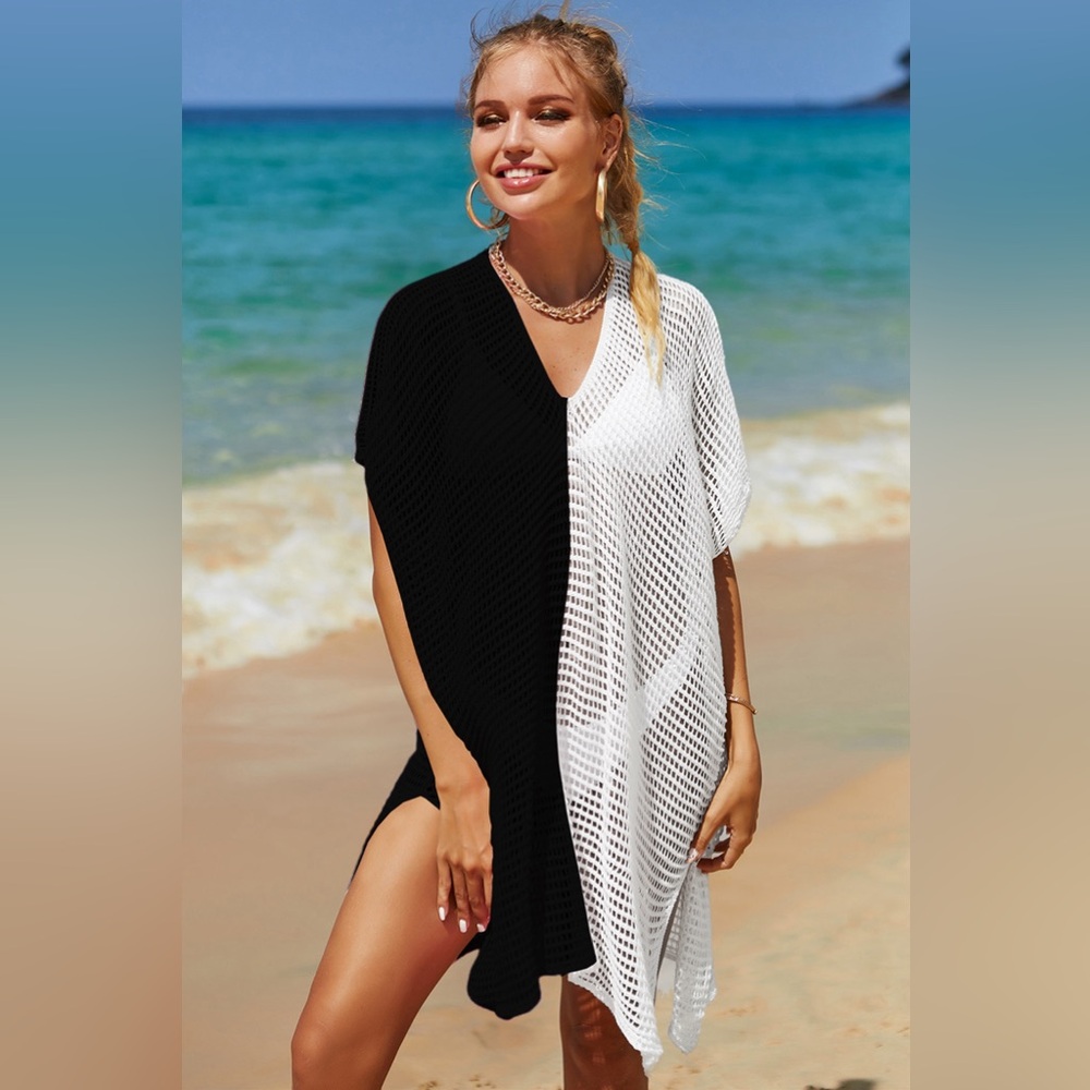 Openwork Contrast Slit Knit Cover Up onesize - Picture 6 of 16